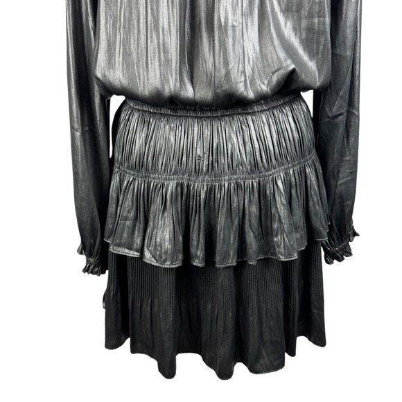 Current Air LA Women's Valentina Dress Medium Black Gray Metallic Pleated Mini - Picture 6 of 11